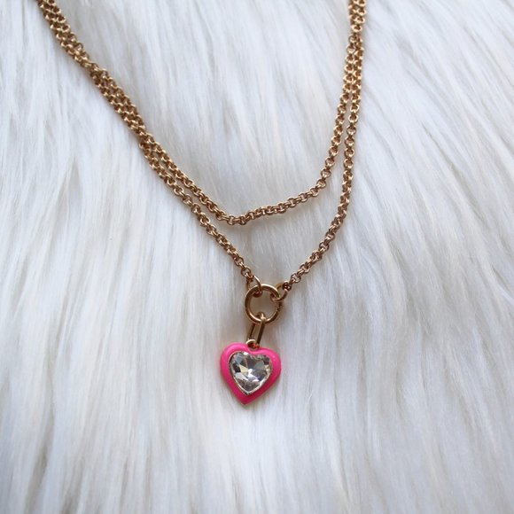 NWT SUGARFIX by BaubleBar Crystal and Enamel Pink Heart Pendant Necklace - Picture 5 of 8